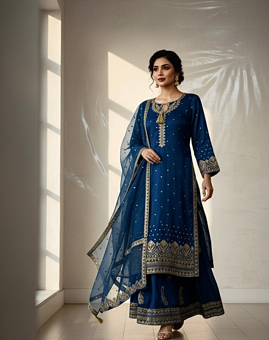 Premium Quality Sheesha silk fully heavy embroidered🧵 wedding pret ✨