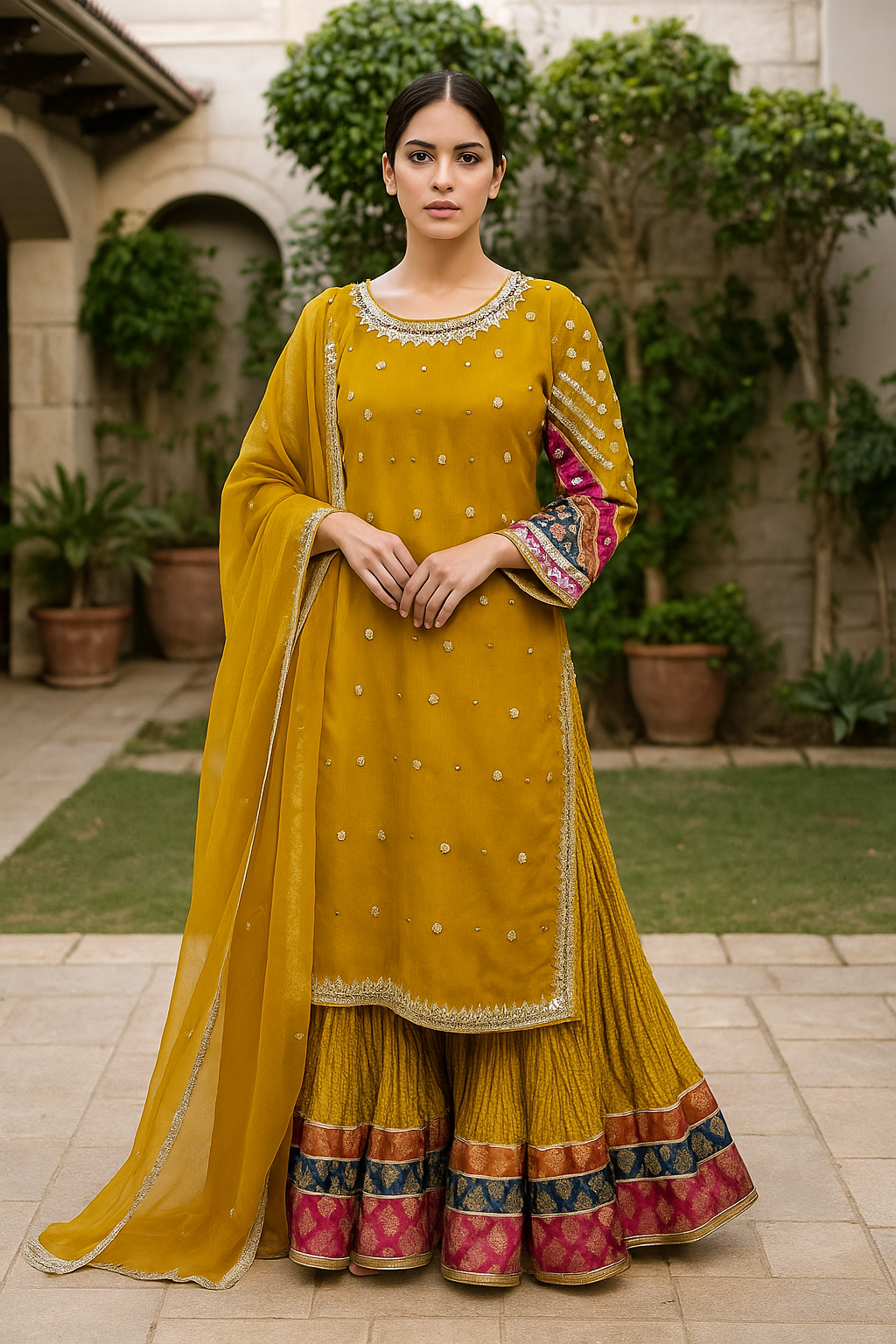 Handmade gotta work🧵with massive flaired crush gharara 3 pcs dress 👗