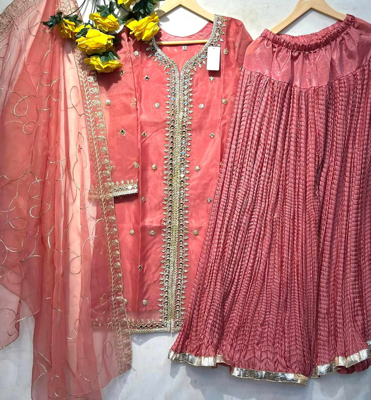 Full Embroidered🪡3 pcs organza dress with trendy crush gharara👗 - bilalcollectionstore
