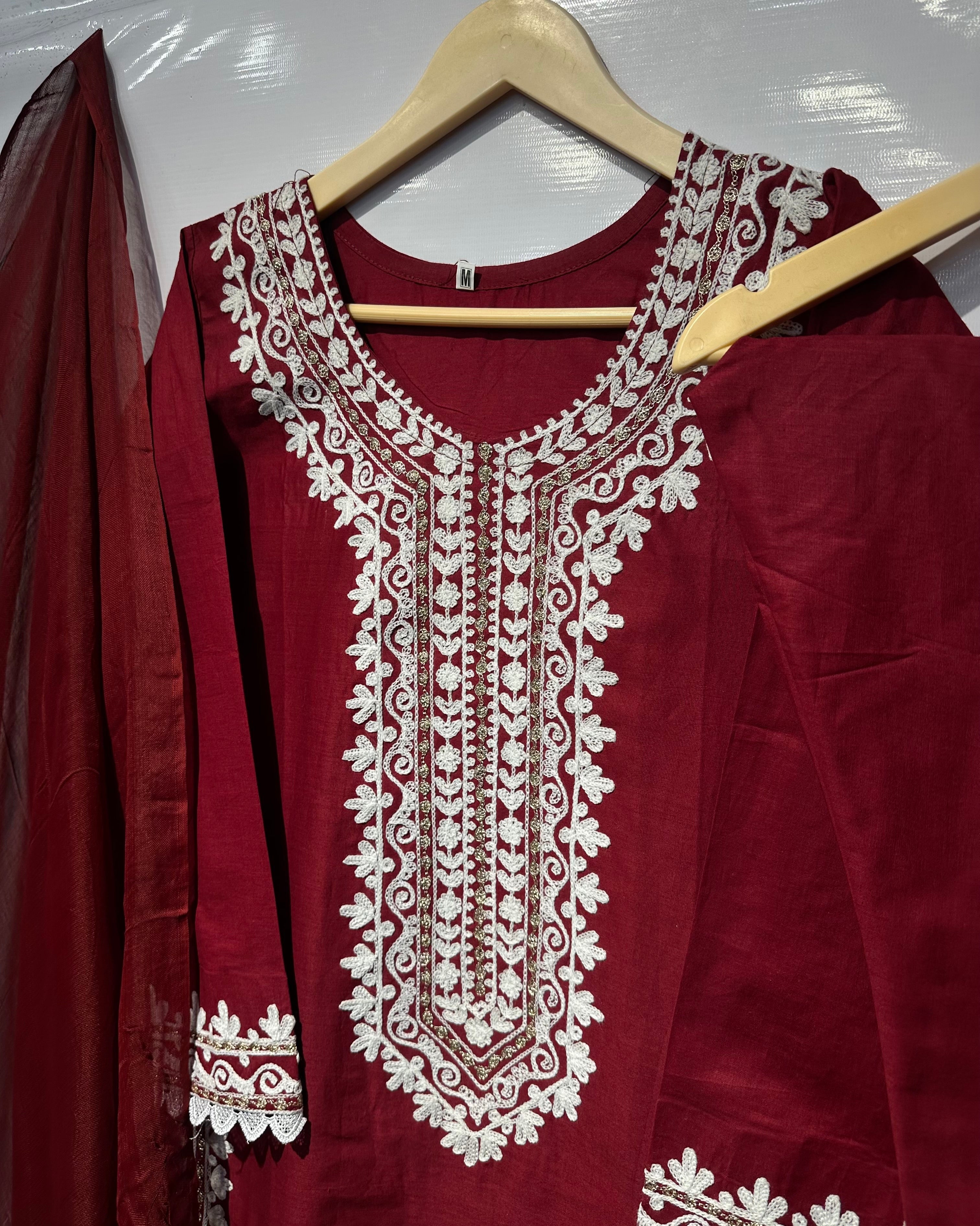 Soft cotton lawn thread embroidered 3 pcs 👗