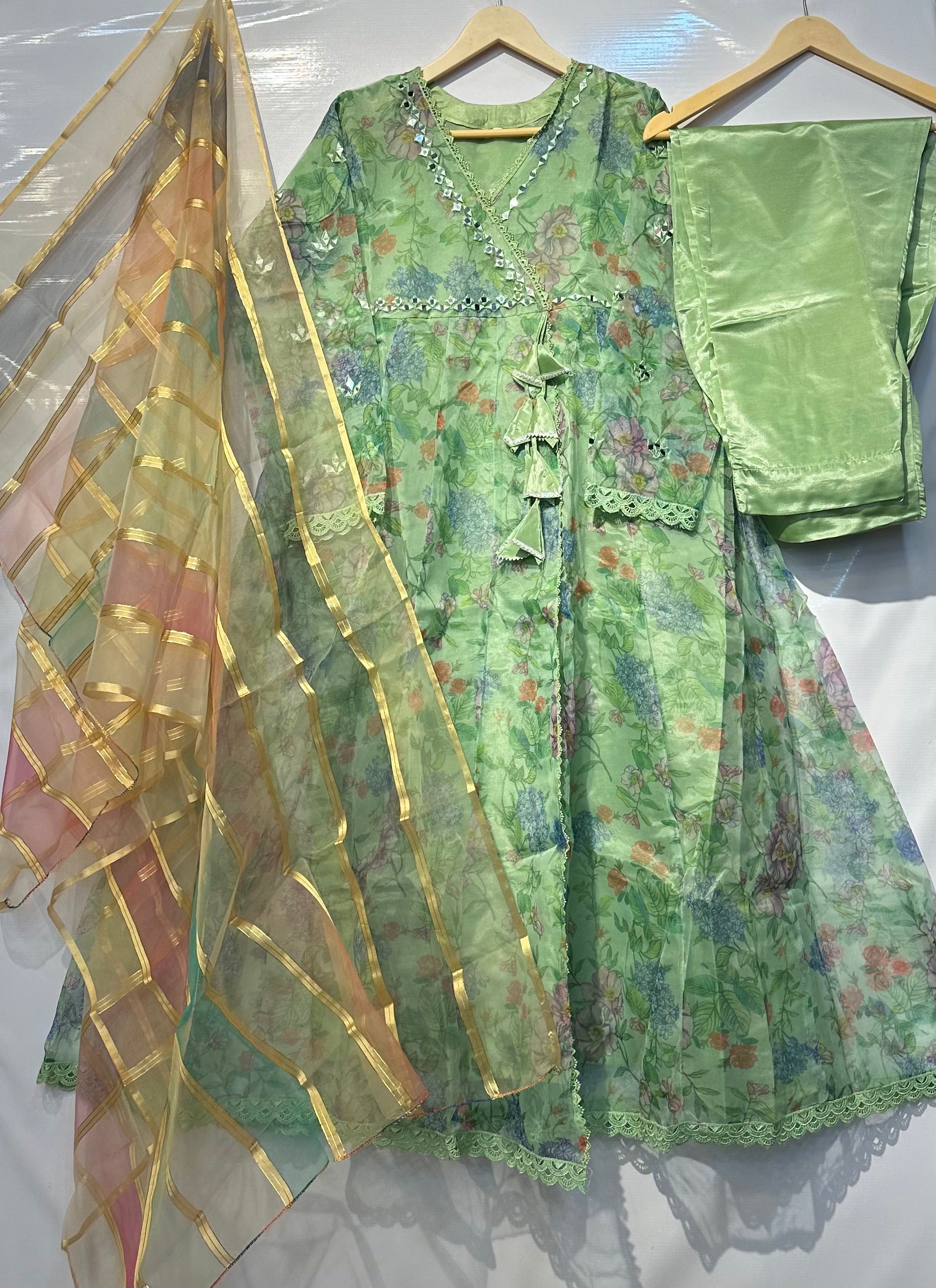 Digital printed organza frocks with sheesha work 3 pcs 👗