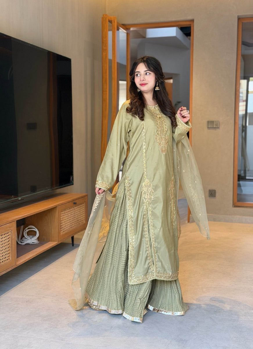 Pure silk cut worked open style gharara set 👗 – bilalcollectionstore