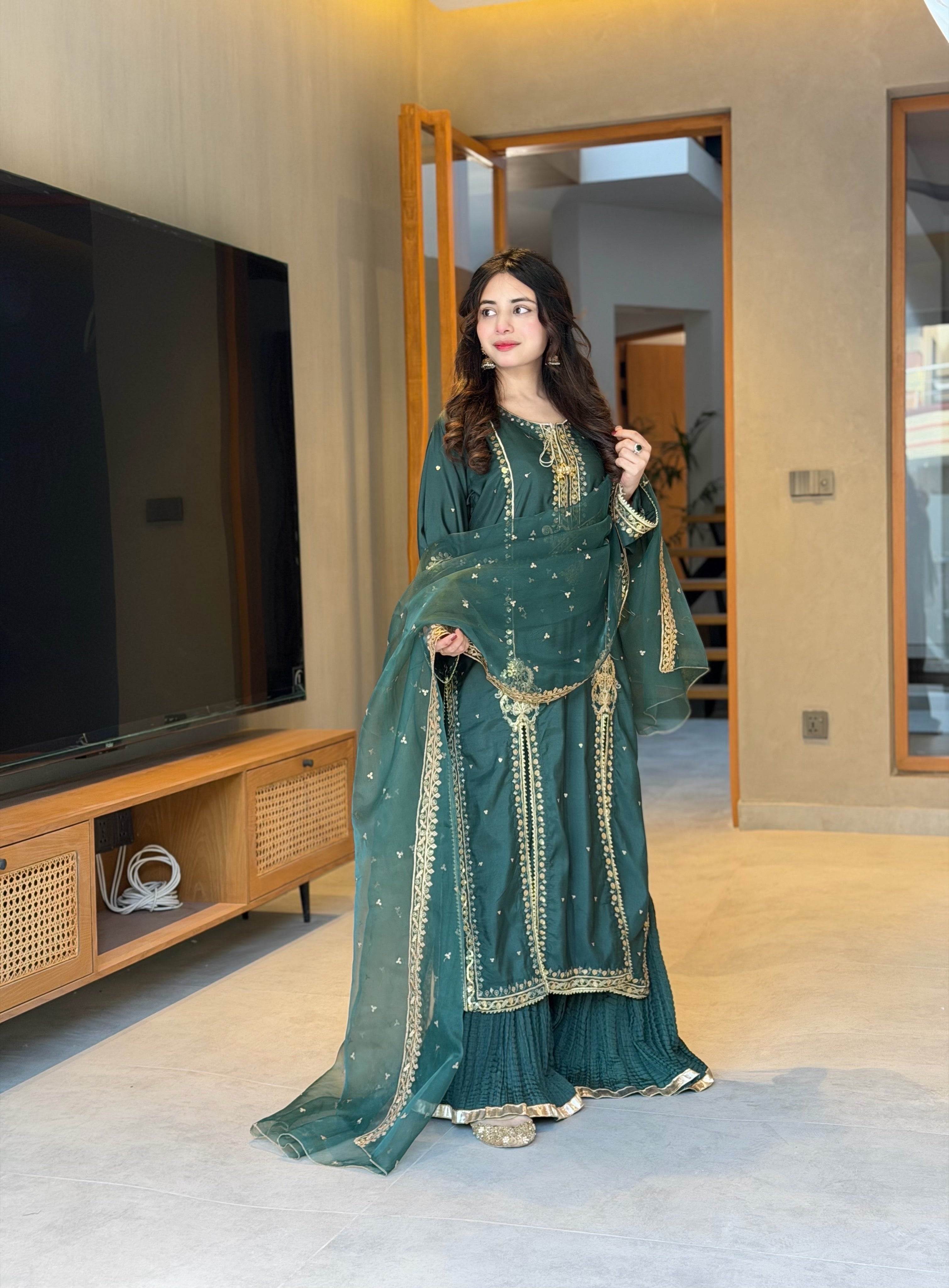 Pure silk cut worked open style gharara set 👗 – bilalcollectionstore