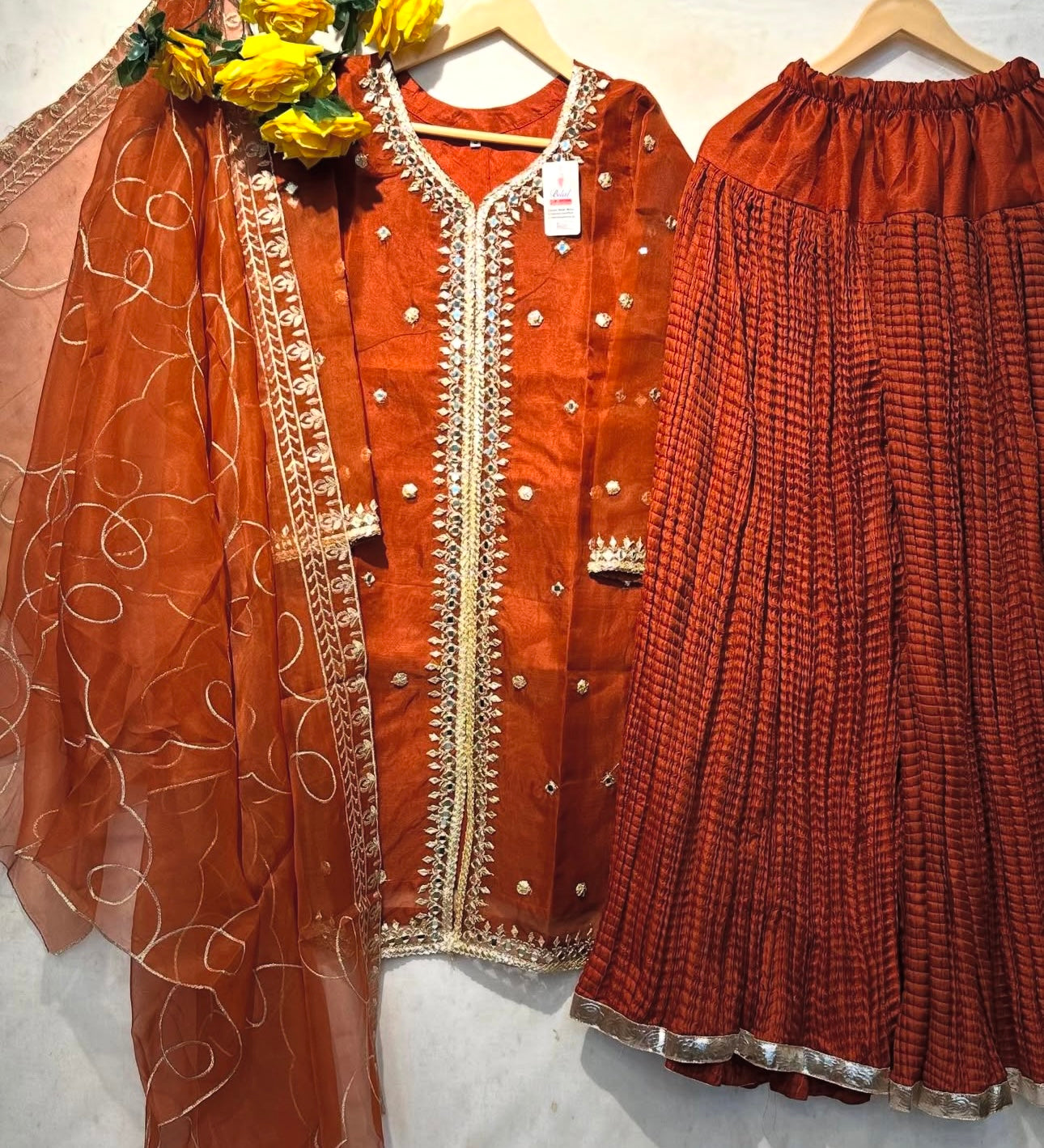 Full Embroidered🪡3 pcs organza dress with trendy crush gharara👗 - bilalcollectionstore