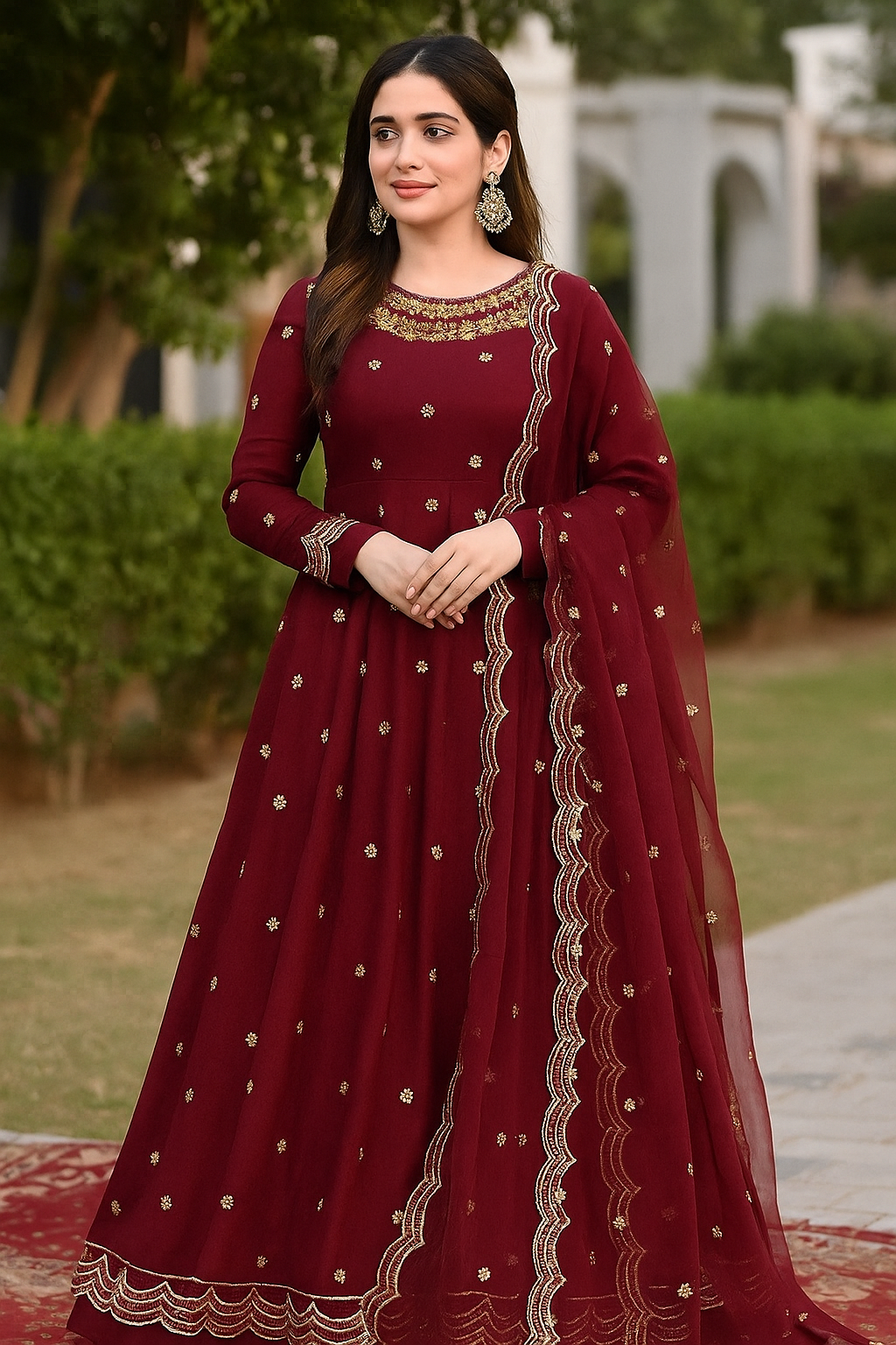 Soft chiffon front+back embroidered+cut worked🧵3 pcs dress 🔥