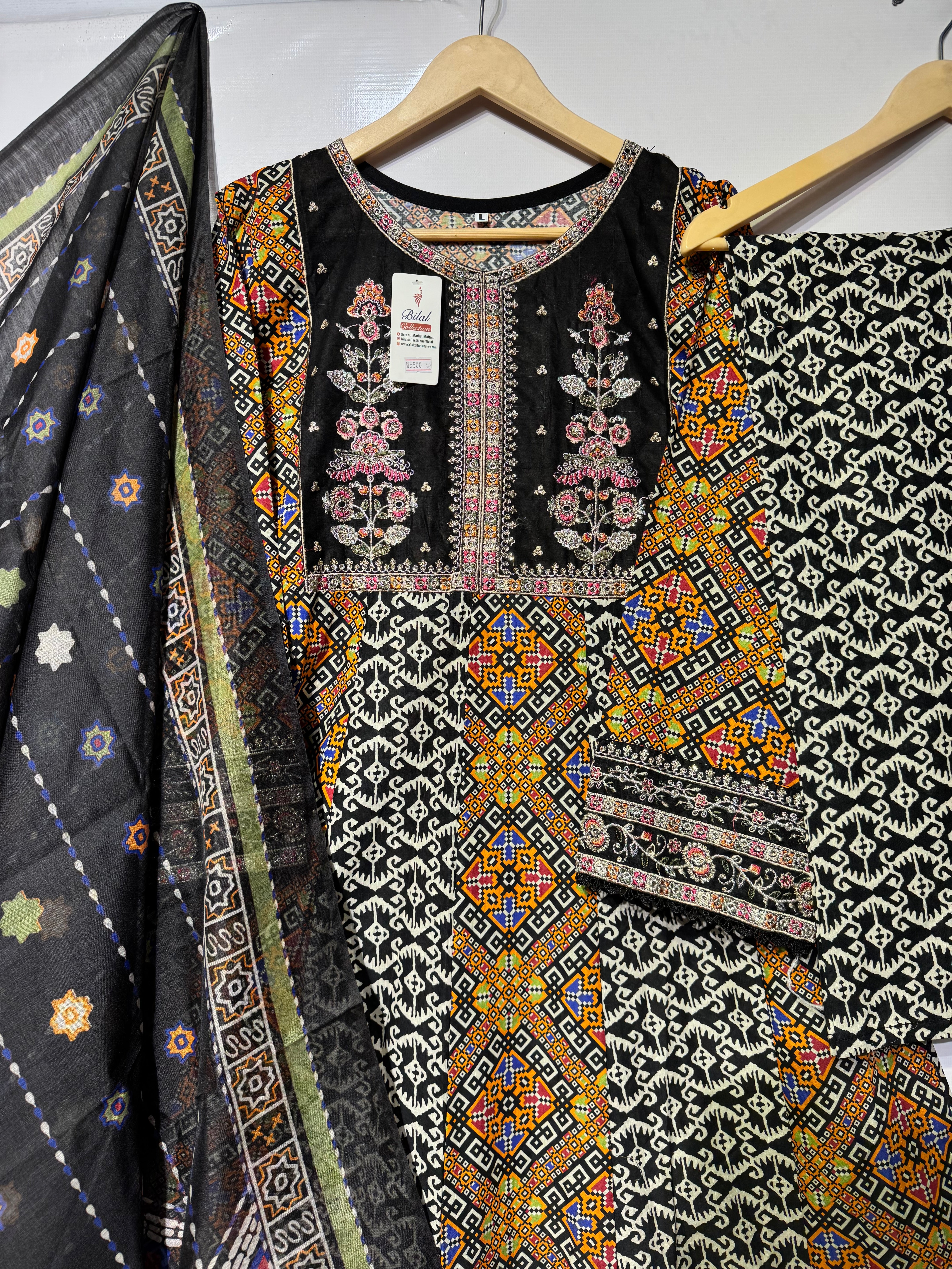 Original pure Lawn maxi with elegant bareeze embroidered🧵neckline & daman along with printed dupatta & trouser 👗