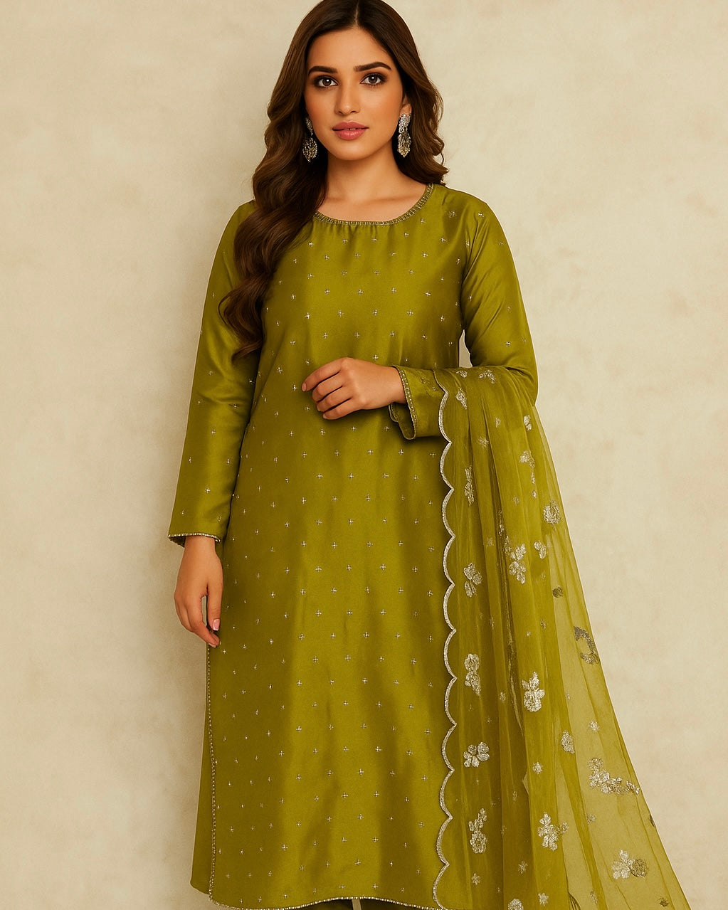 Soft katan silk thread embroidered🧵3 pcs dress 👗