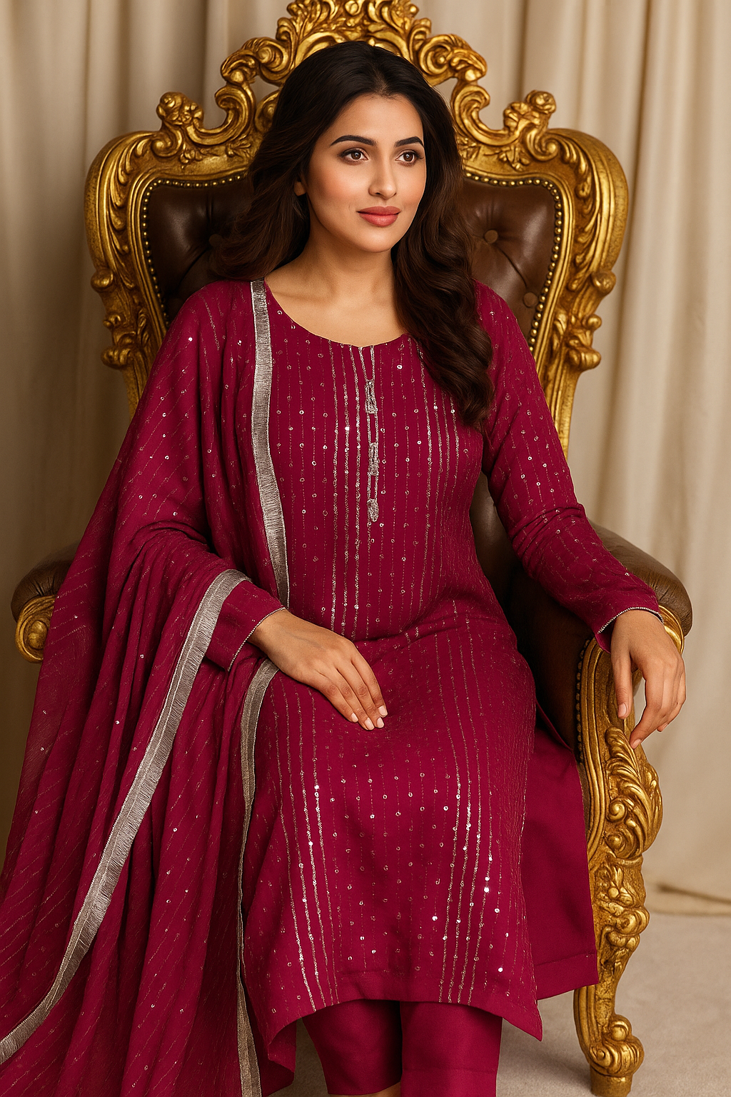 Pure Chiffon beautiful & Elegant sequence with thread embroidered🪡3 pcs dress 👗