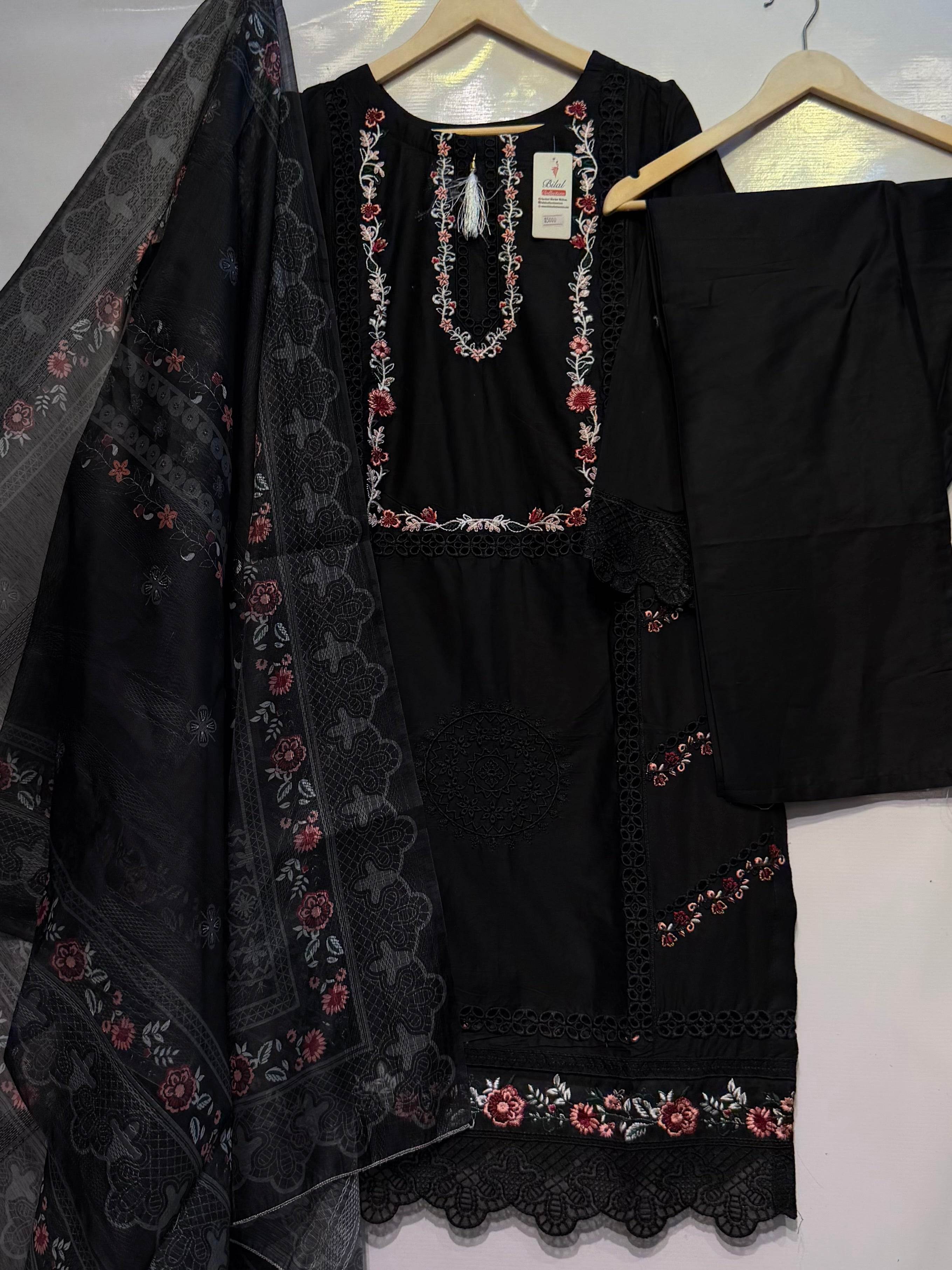 Pure cotton lawn thread+cut worked embroidered with printed dupatta👗 ...