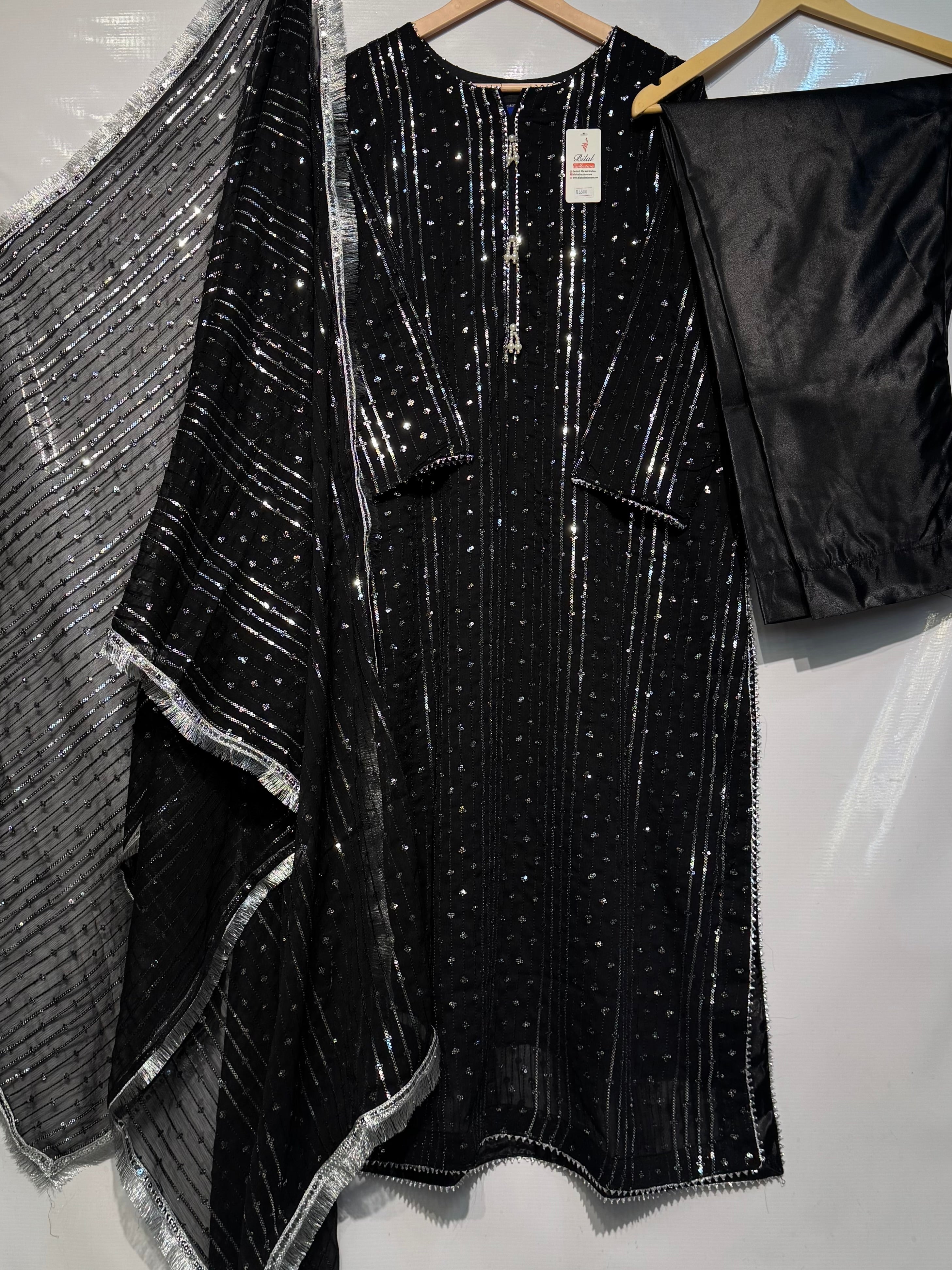 Pure Chiffon beautiful & Elegant sequence with thread embroidered🪡3 pcs dress 👗