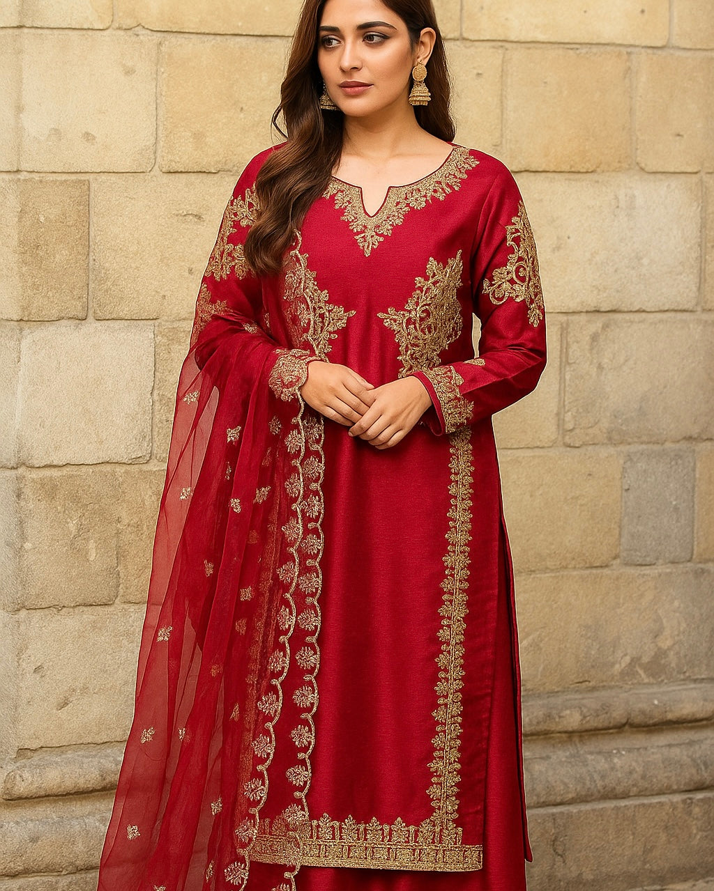 Double Tone Raw silk handmade Adda with beats work🧵shirt & trouser along with embroidered dupatta 👗