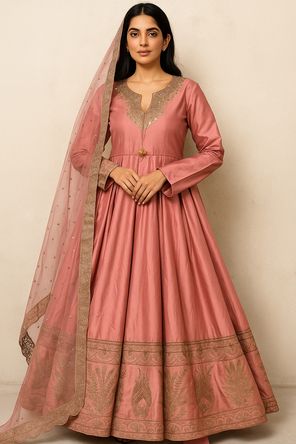 🔥 Shamooz silk double tone embroidered🧵puff style with massive flair adorable 3 pcs maxi 🔥