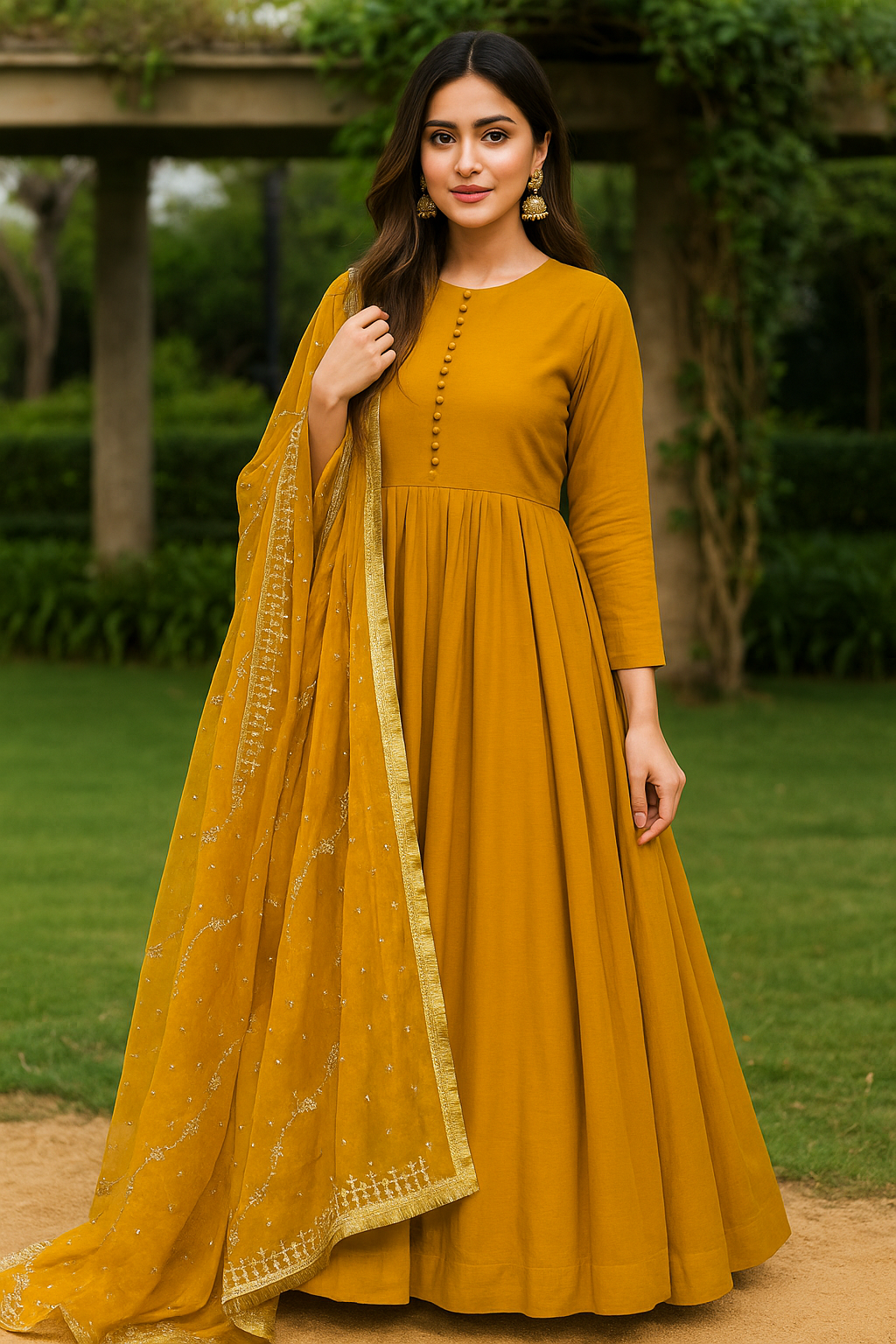 Pleated style long maxi with fully heavy embroidered🧵chiffon dupatta & trouser 👗