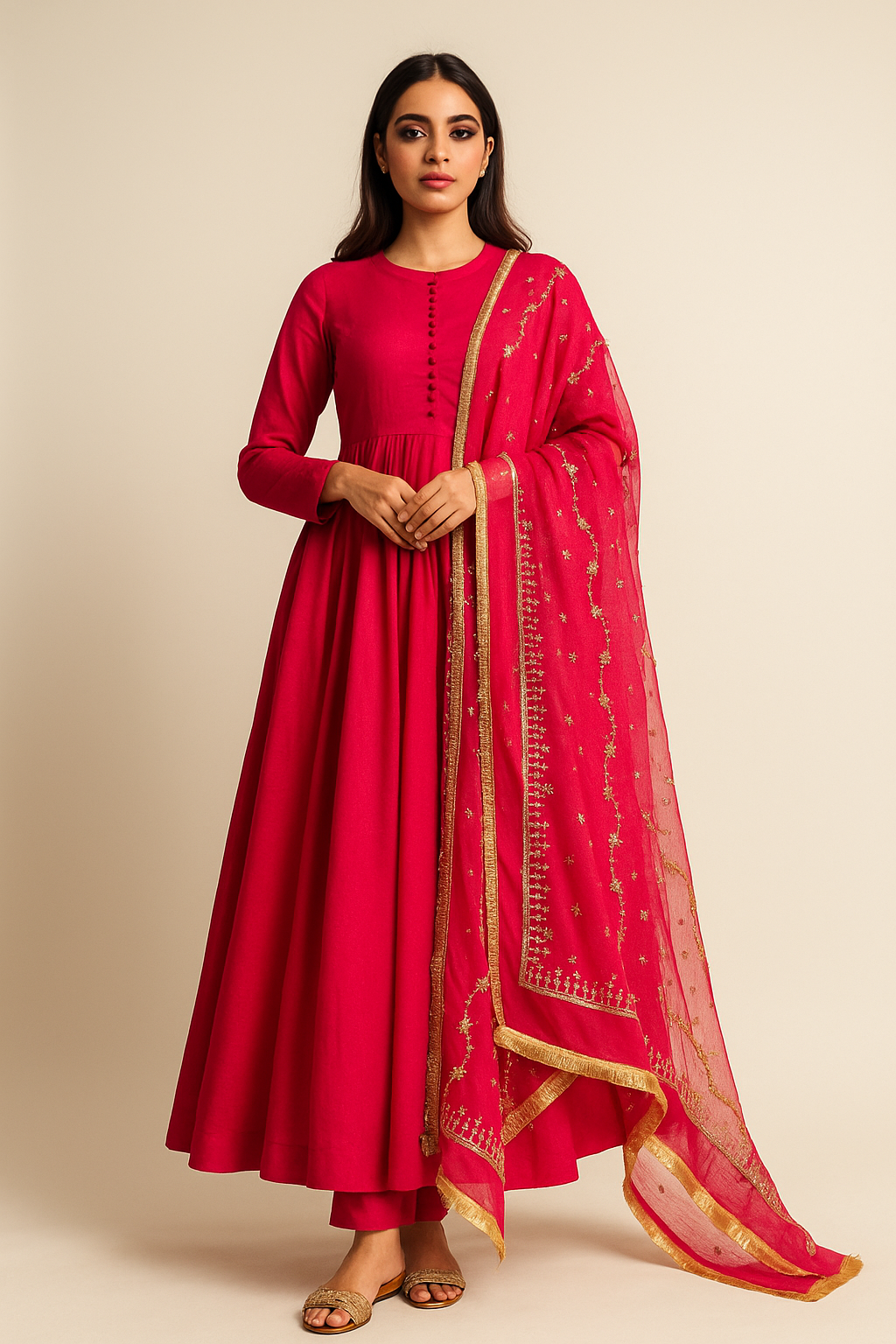 Pleated style long maxi with fully heavy embroidered🧵chiffon dupatta & trouser 👗