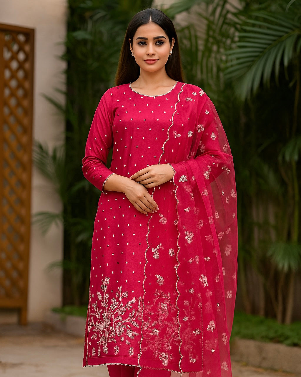 Soft katan silk thread embroidered🧵3 pcs dress 👗
