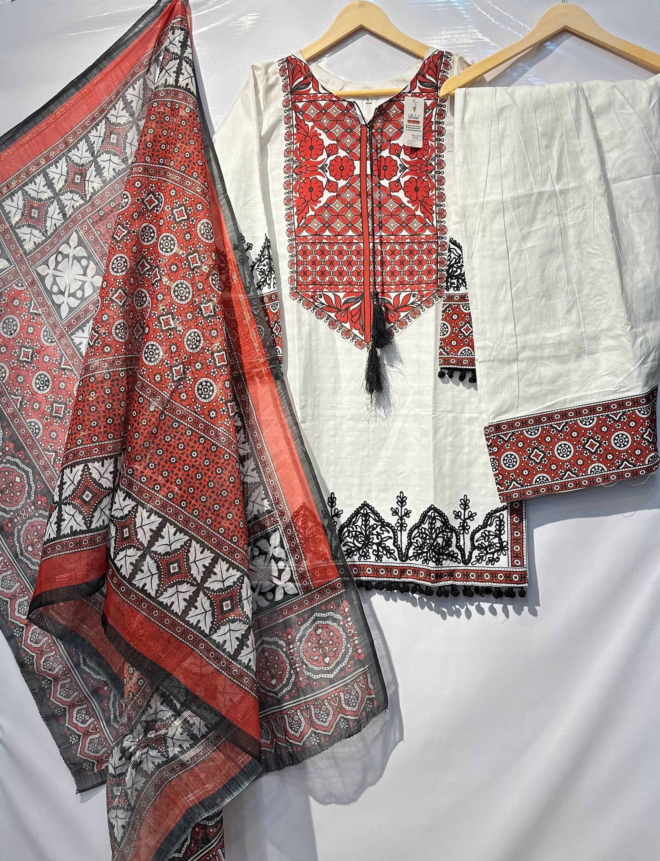 Sindhi style shirt with dupatta & Farshi shalwar 3 pcs🔥