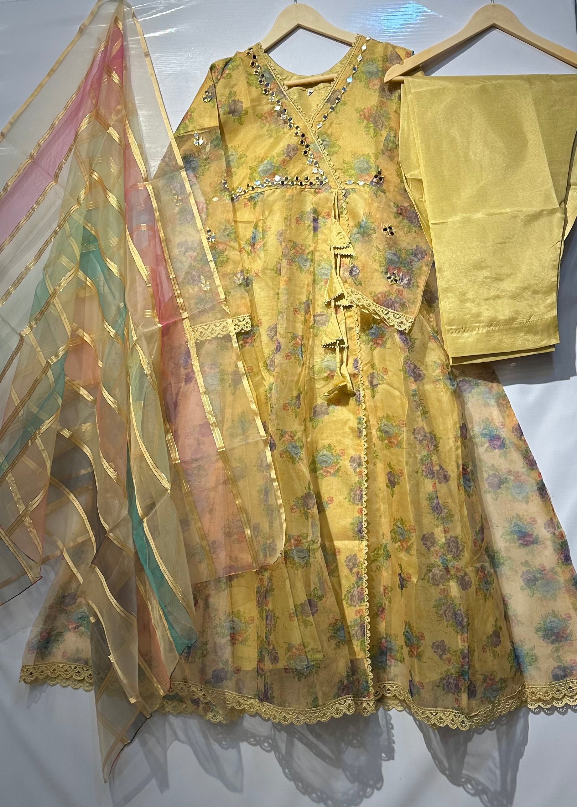 Digital printed organza frocks with sheesha work 3 pcs 👗