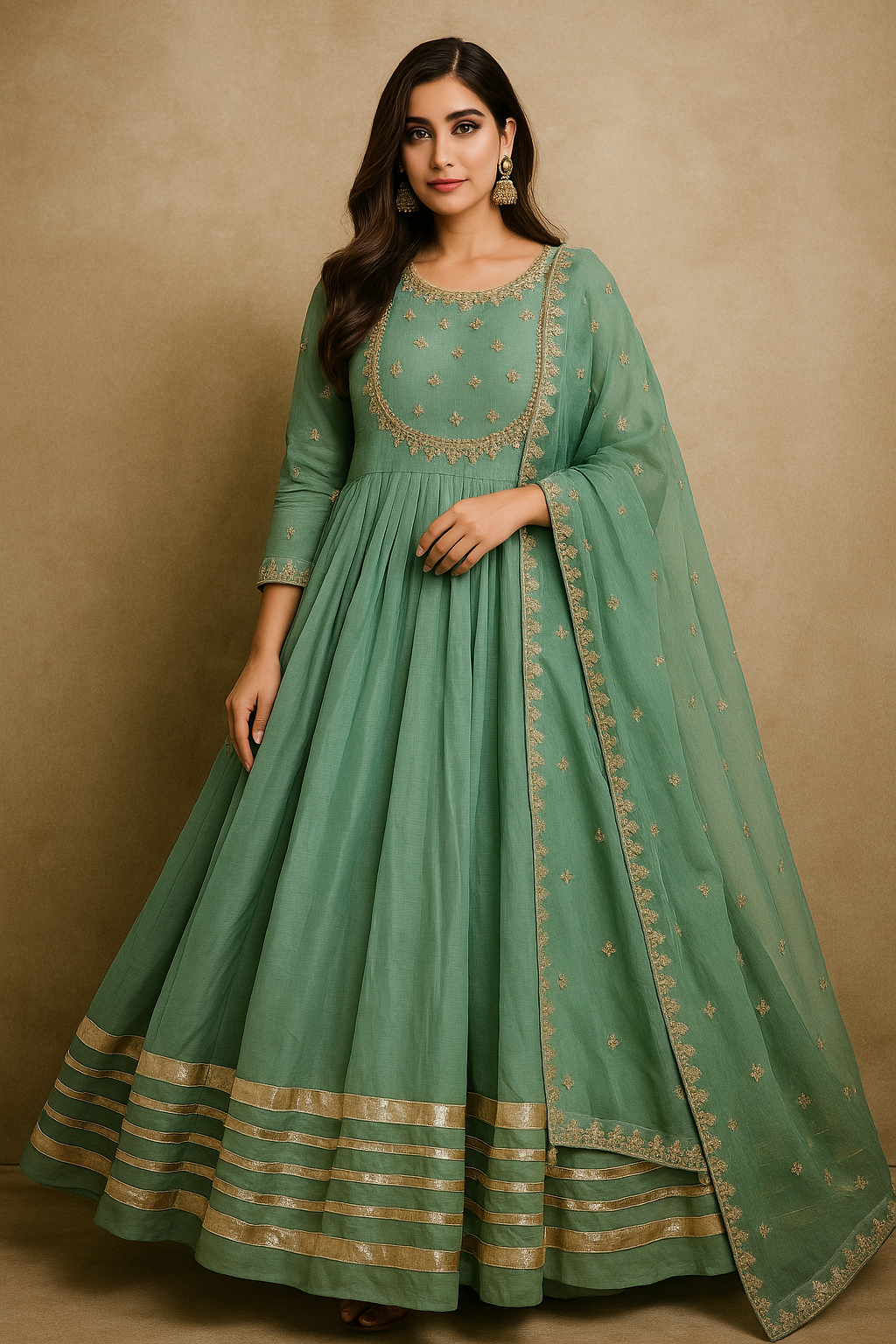 Massive 300+inches handmade embroidered 🧵chiffon maxi along with heavy dupatta & trouser🔥