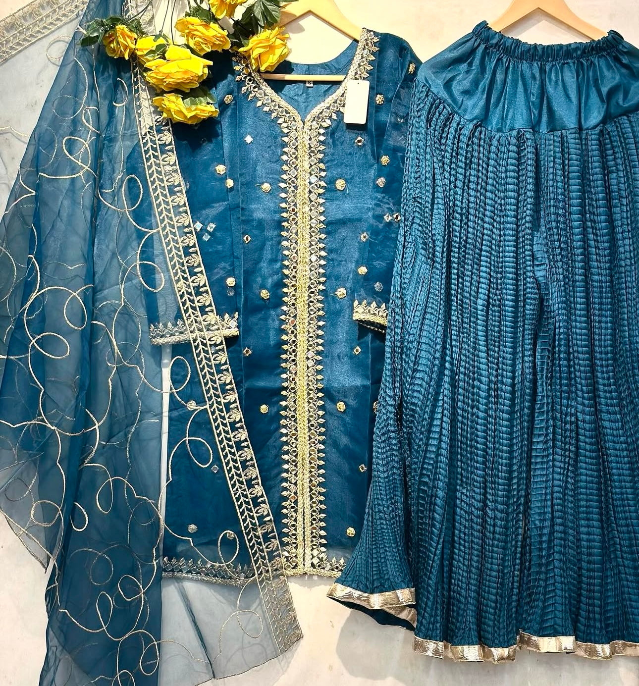 Full Embroidered🪡3 pcs organza dress with trendy crush gharara👗 - bilalcollectionstore