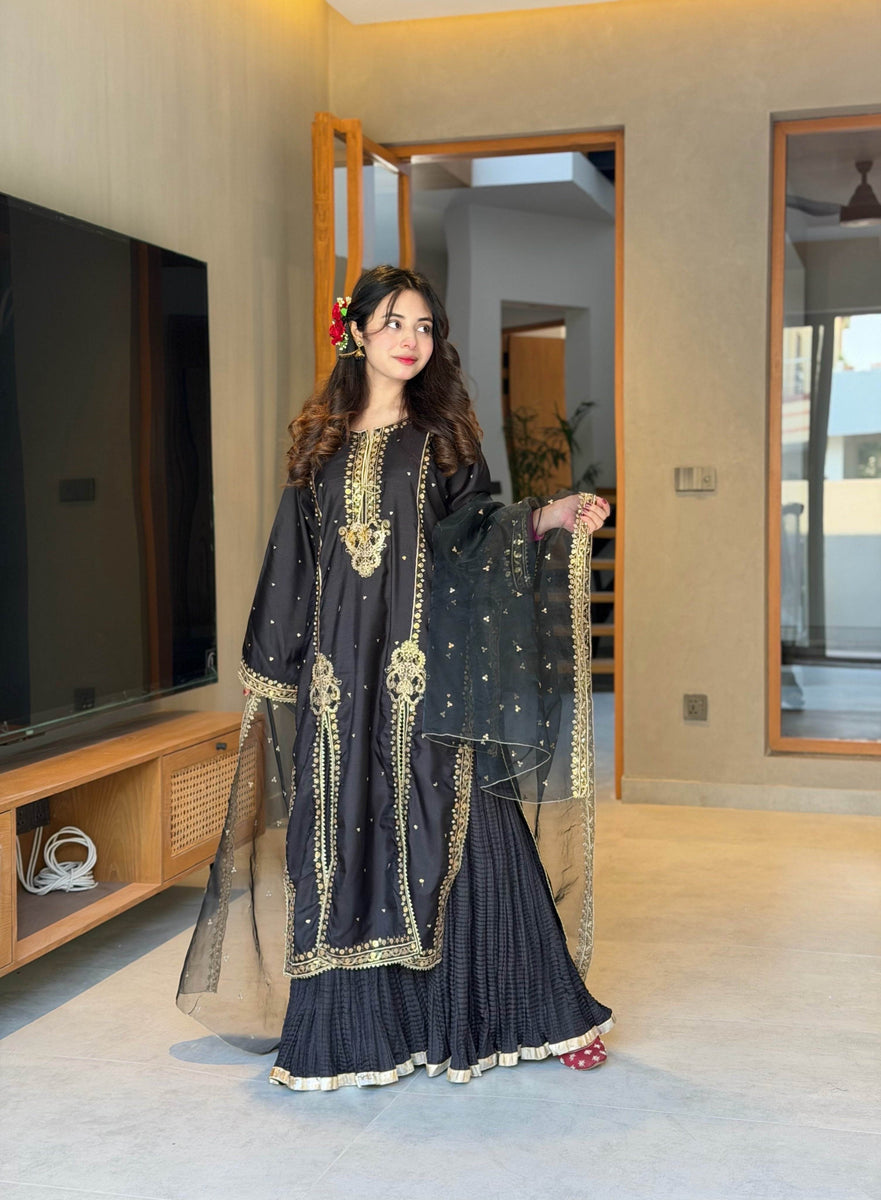 Pure silk cut worked open style gharara set 👗 – bilalcollectionstore