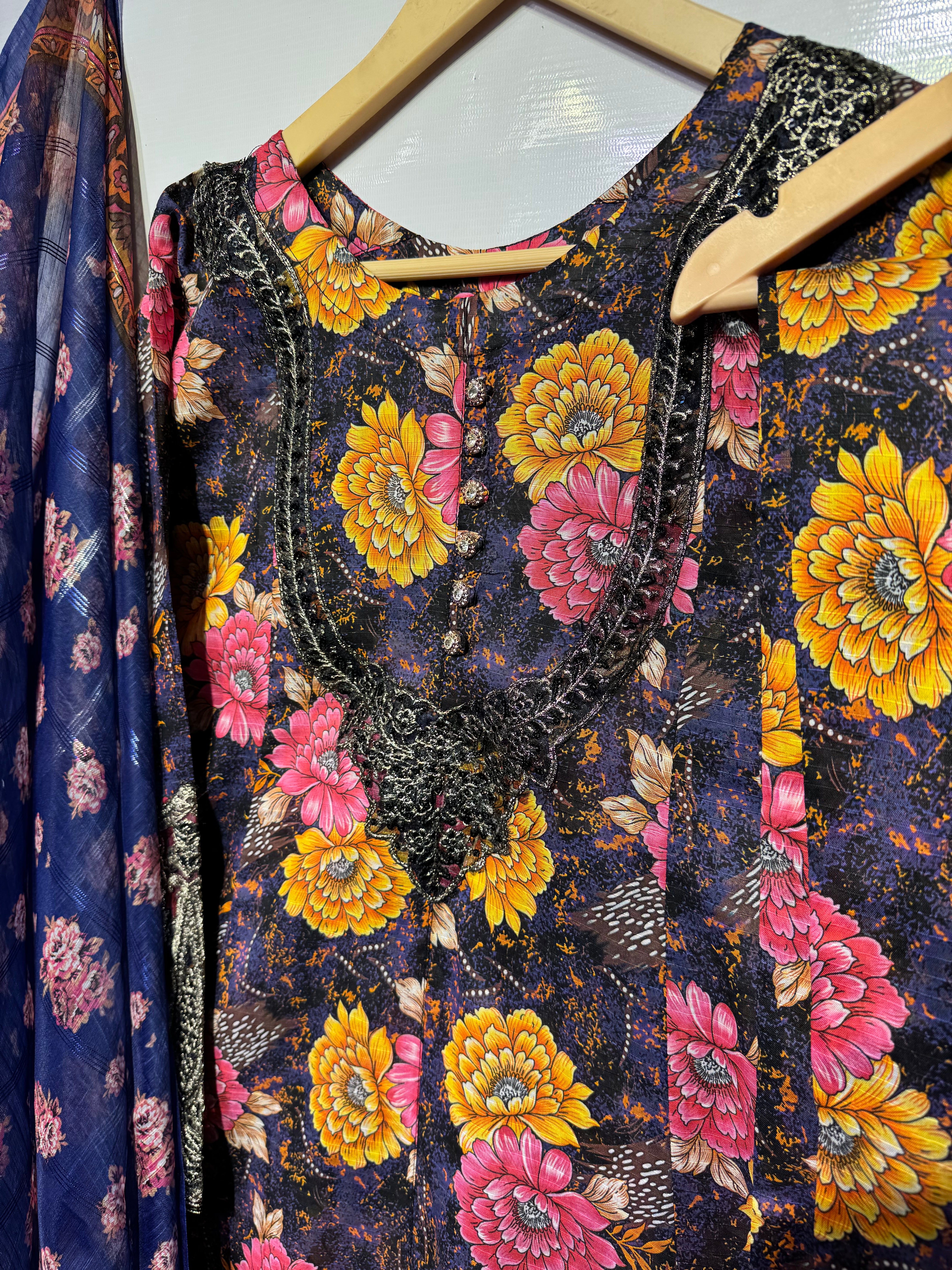 Digital printed pure bana dora Lawn frock with sequential & tilla embr ...