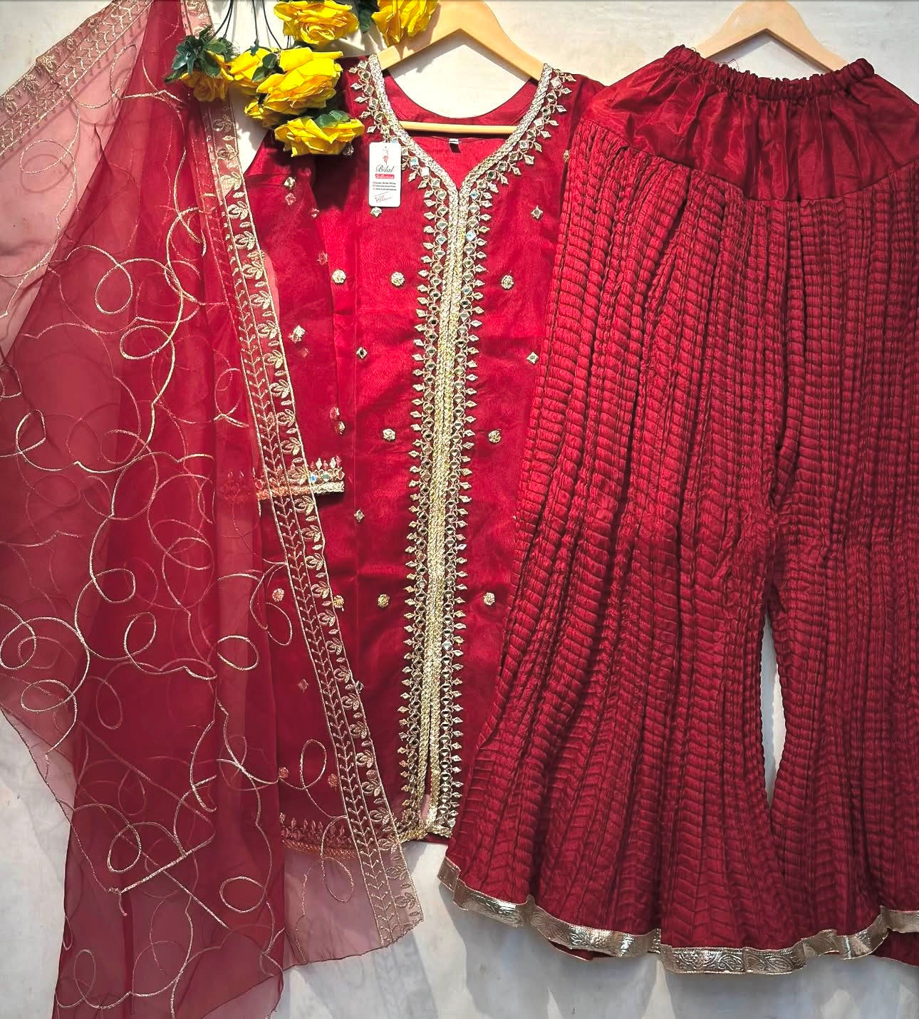 Full Embroidered🪡3 pcs organza dress with trendy crush gharara👗 - bilalcollectionstore