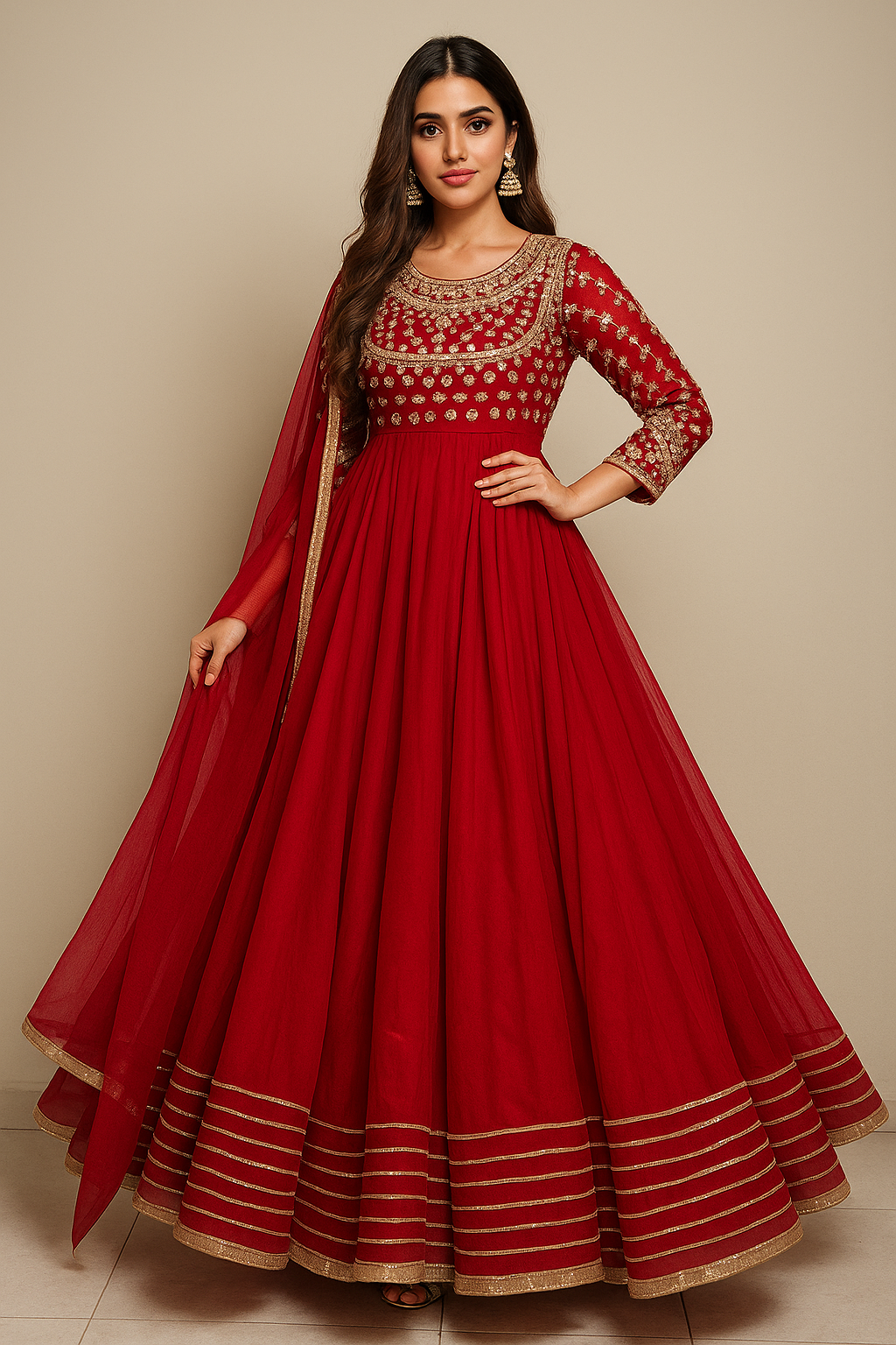 300+inches Handmade gotta embroidered🧵maxi with dupatta & trouser 👗