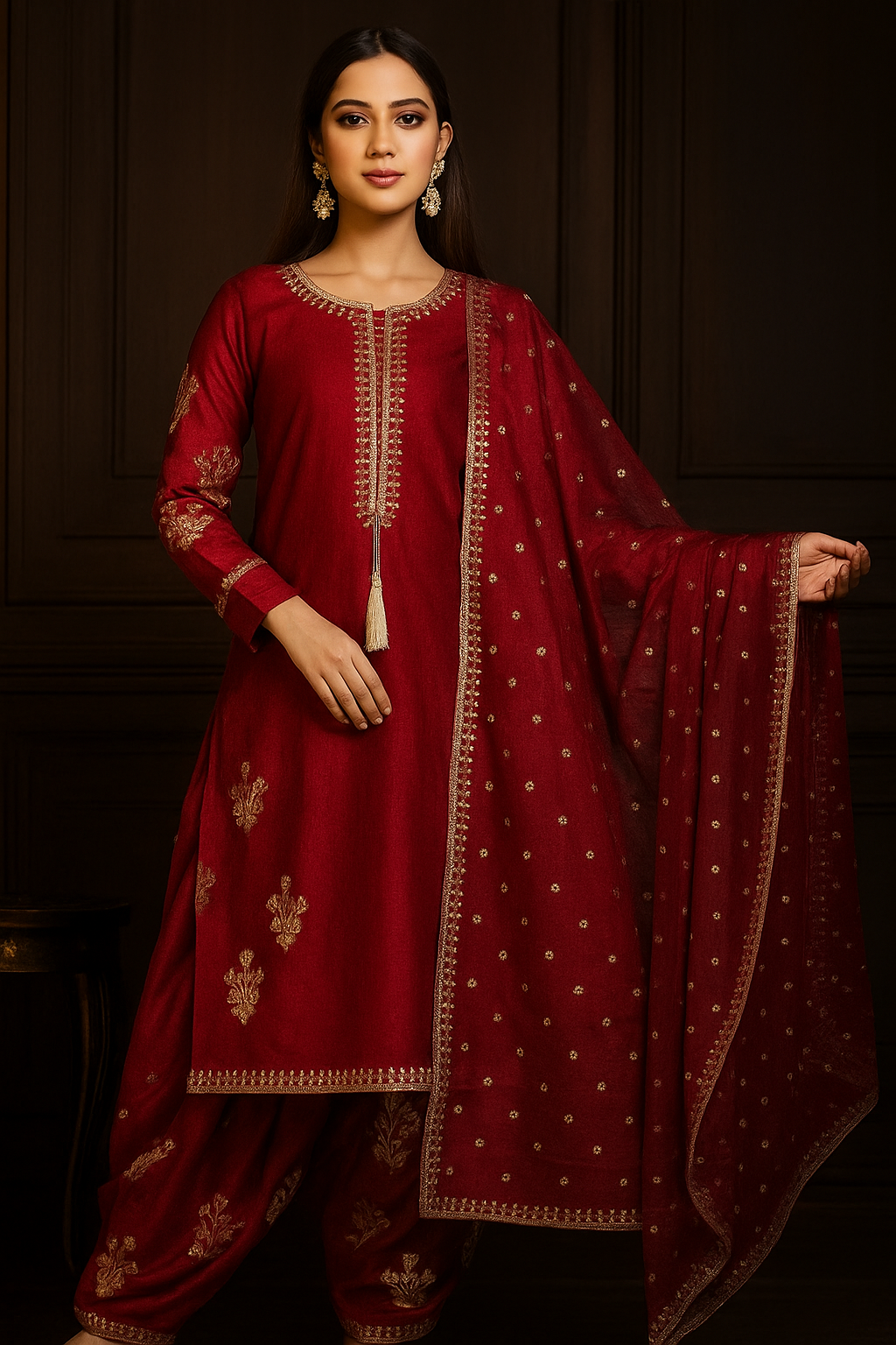 Double tone Raw silk bareeze embroidered🧵with farshi shalwar 3 pcs dress 👗