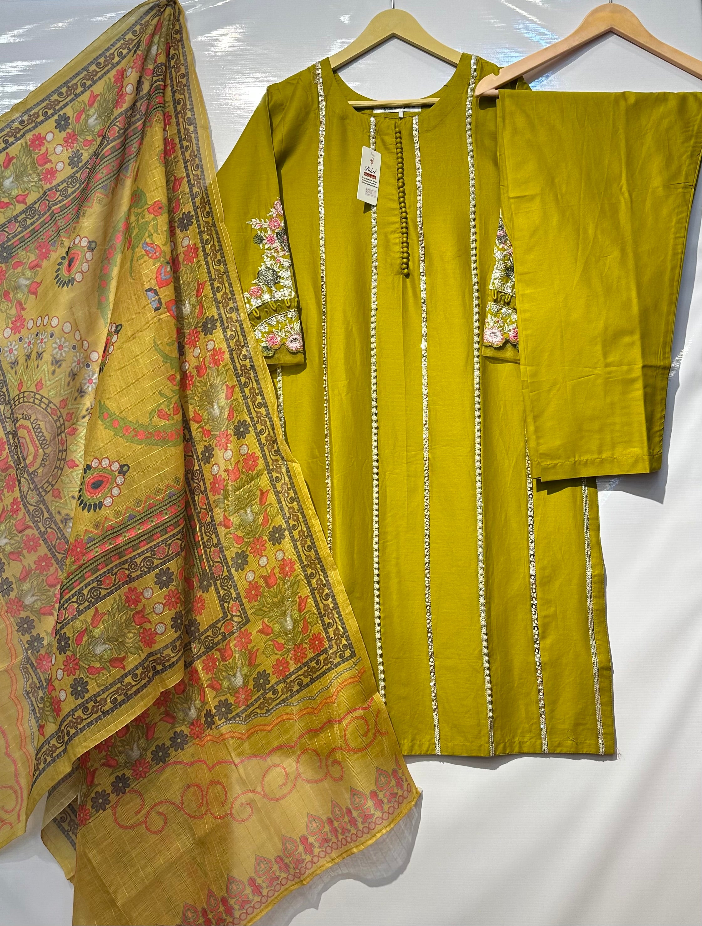 Soft Lawn with pearl+sequential embellished long shirt with trouser & dupatta 👗