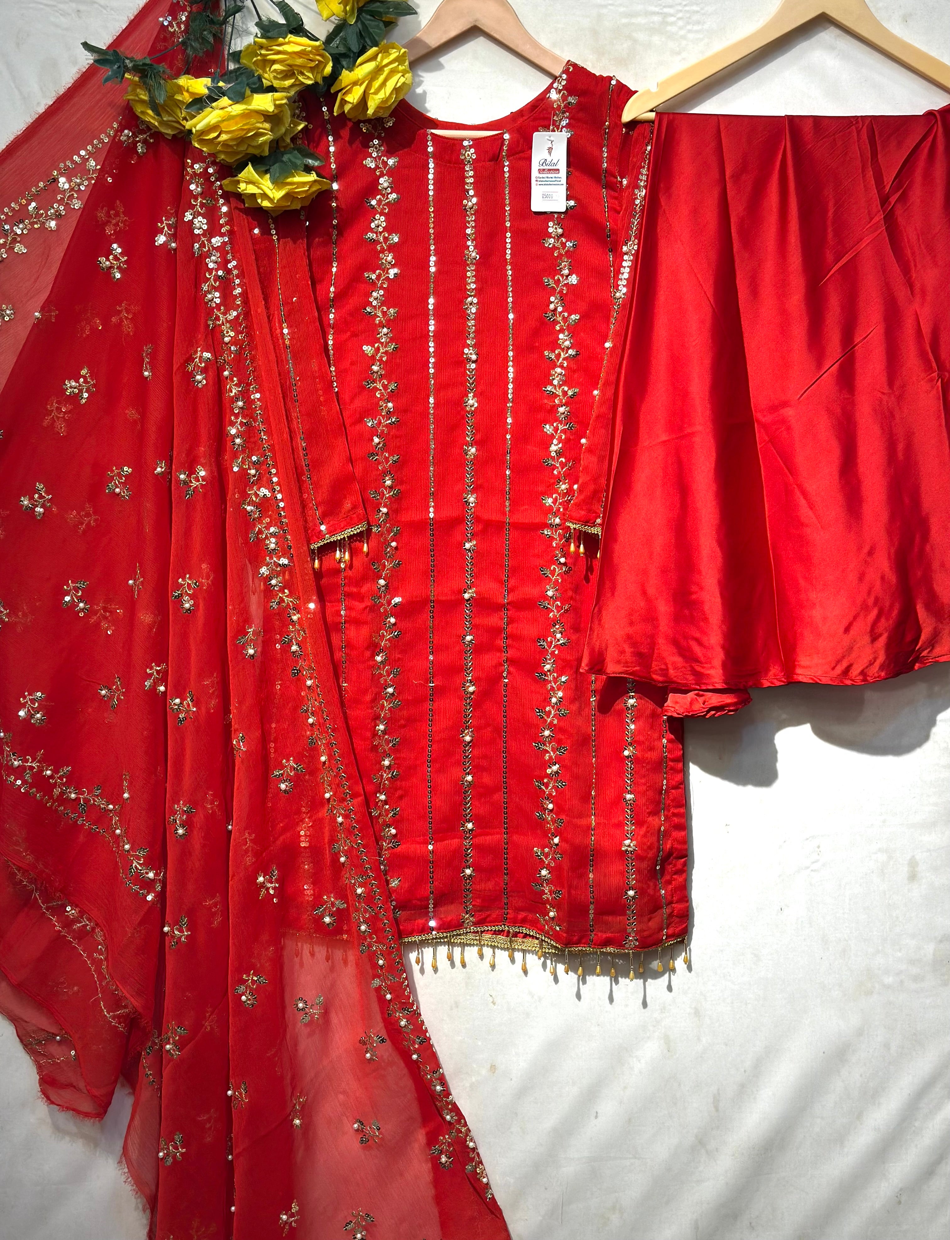 🔥Beautiful pearl+sequence embroidered 3 pcs🔥 - bilalcollectionstore