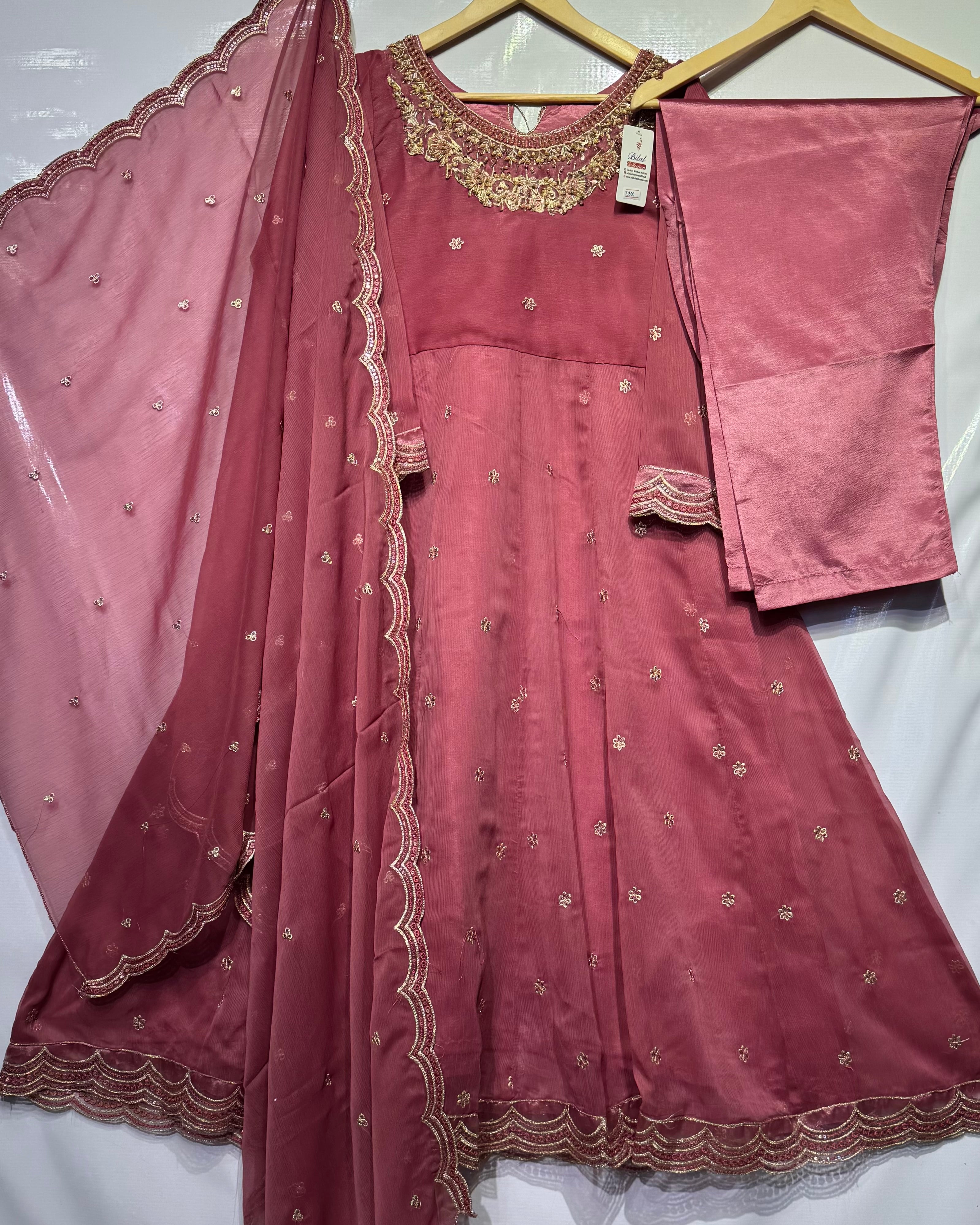 Soft chiffon front+back embroidered+cut worked🧵3 pcs dress 🔥