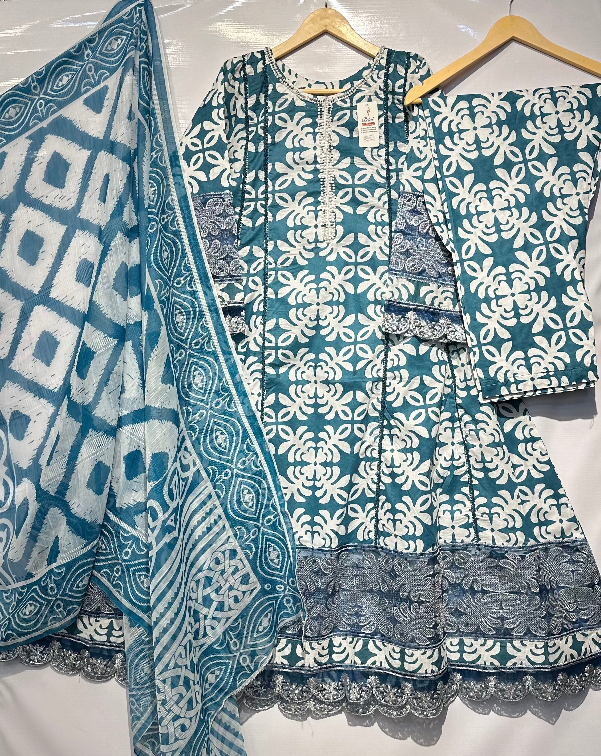 Vibrant block printed long frocks with dupatta & trouser 👗