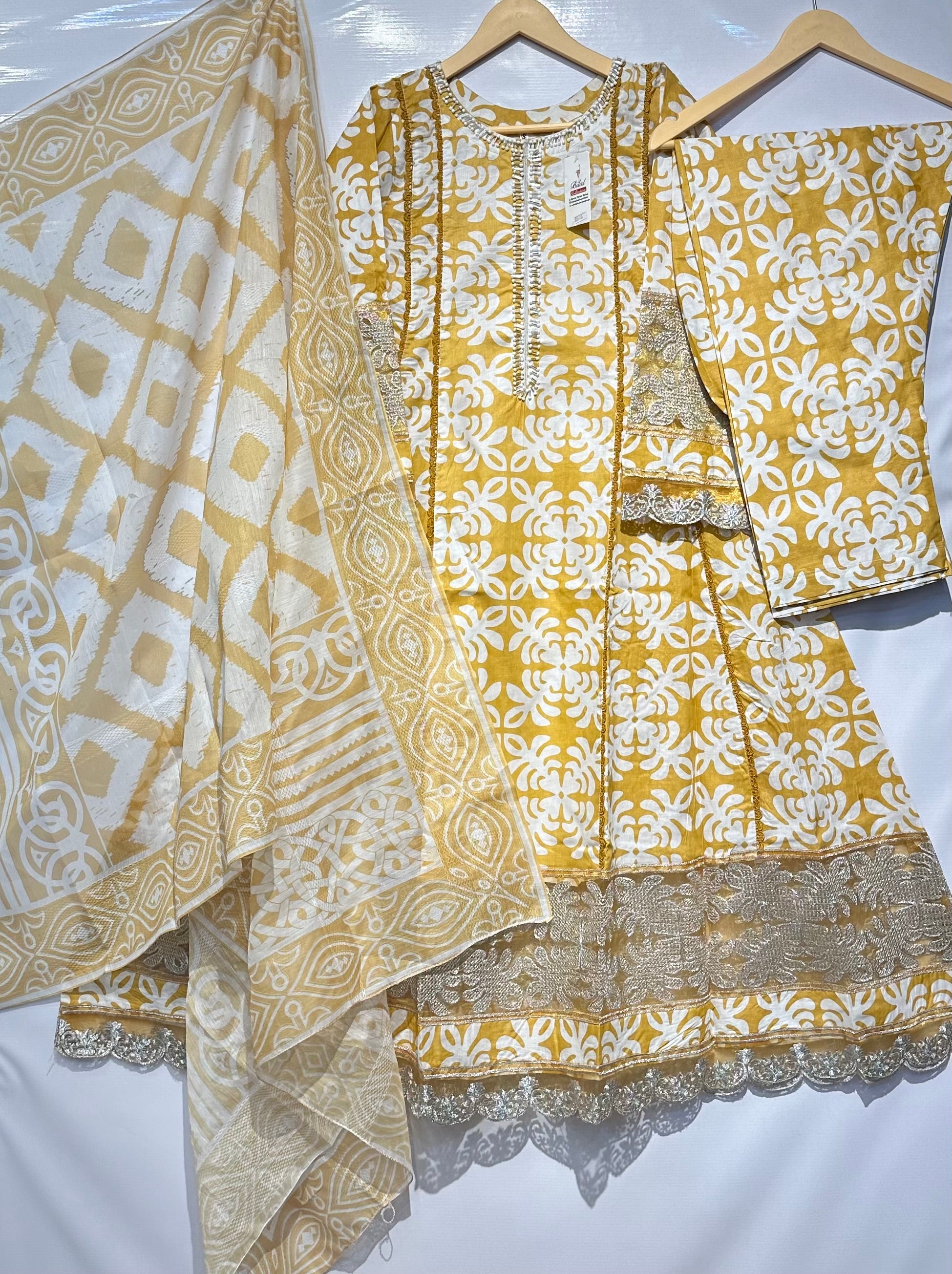 Vibrant block printed long frocks with dupatta & trouser 👗