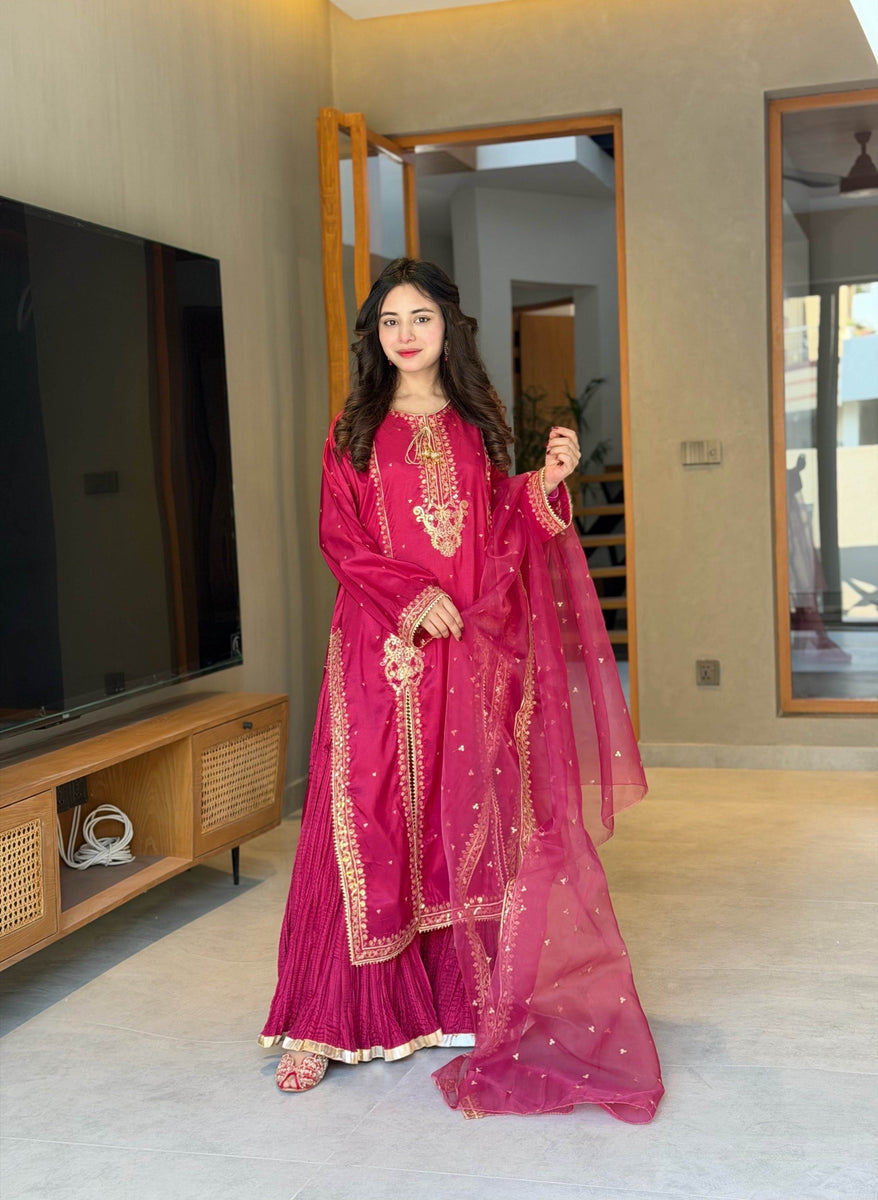 Pure silk cut worked open style gharara set 👗 – bilalcollectionstore