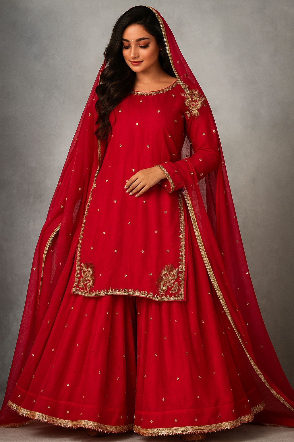 Handmade Adda work🧵shirt & dupatta along with massive flaired gharara👗
