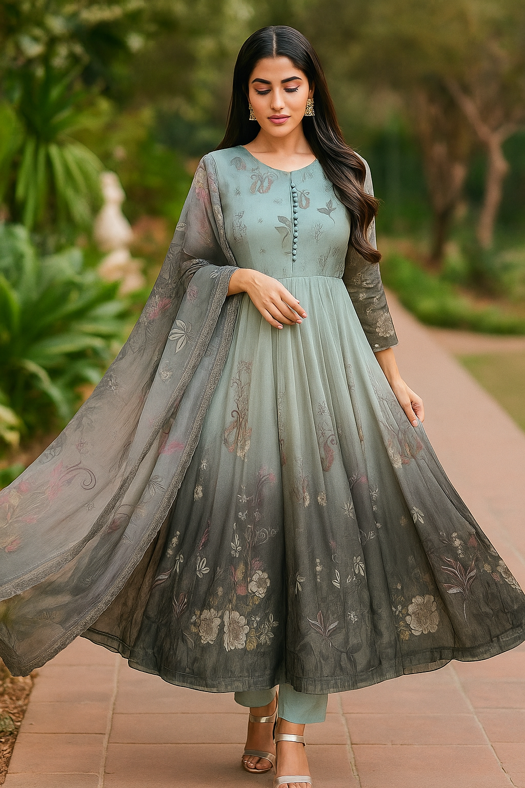 Soft crinkle Tye n dye🫟maxi & dupatta with katan trouser 👗