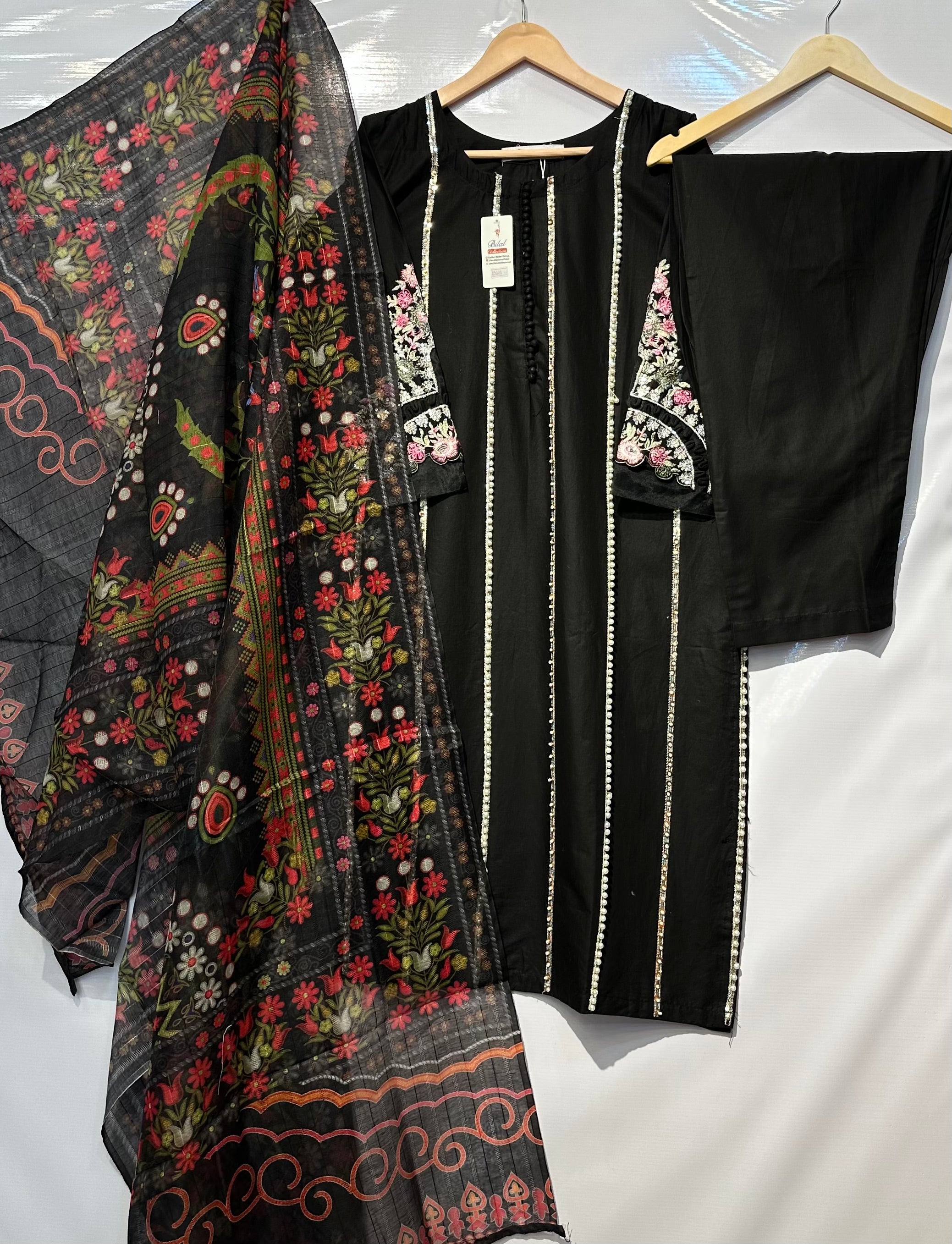 Soft Lawn with pearl+sequential embellished long shirt with trouser & dupatta 👗