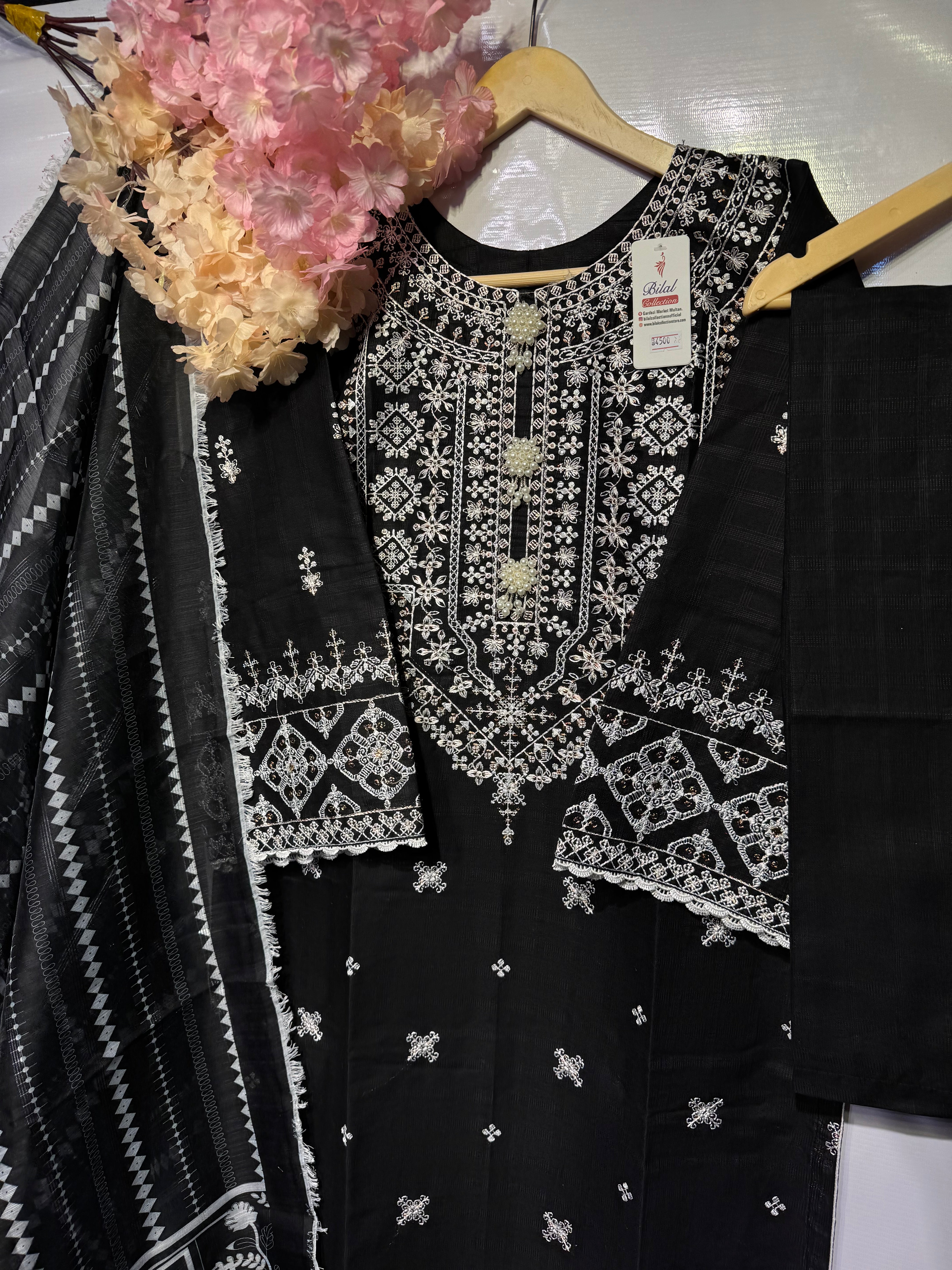 Fully dhaga embroidered long shirt with printed dupatta & trouser 3 pcs 👗