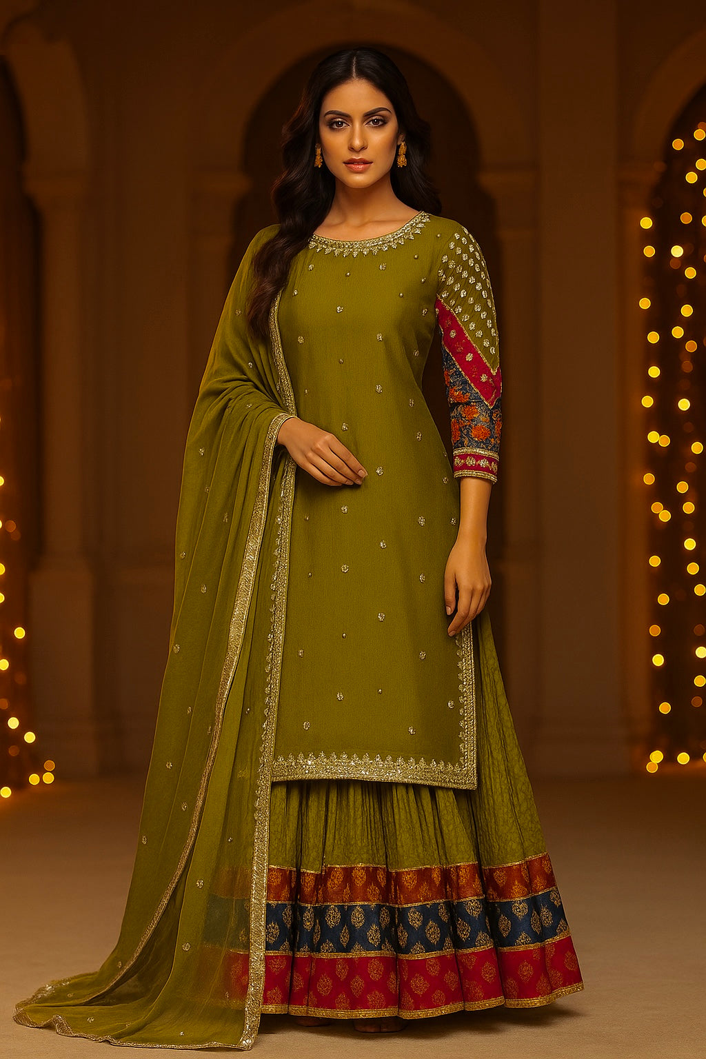 Handmade gotta work🧵with massive flaired crush gharara 3 pcs dress 👗